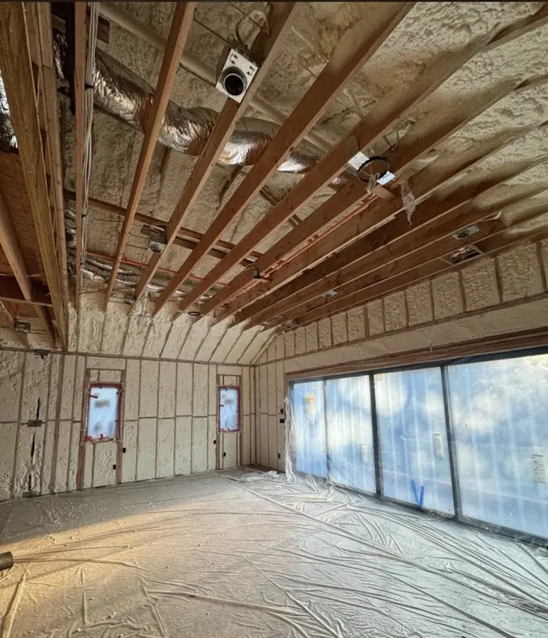 Interior walls and ceiling insulated with spray foam during new construction in Kennedale